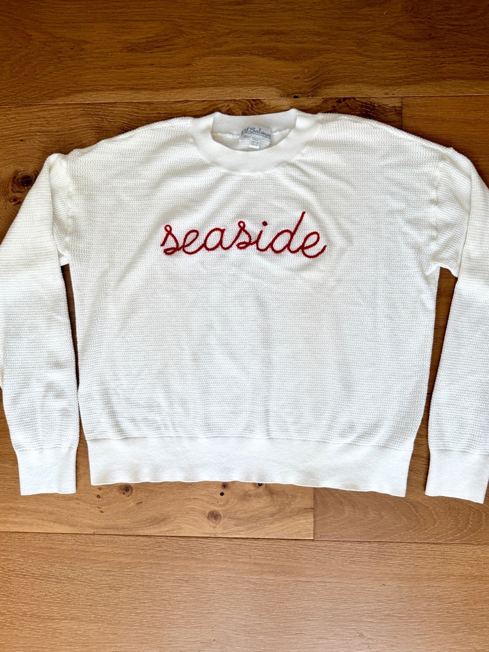 P.J. Salvage Waffle Knit Loungwear Top Seaside Embroidered White Red Coastal S